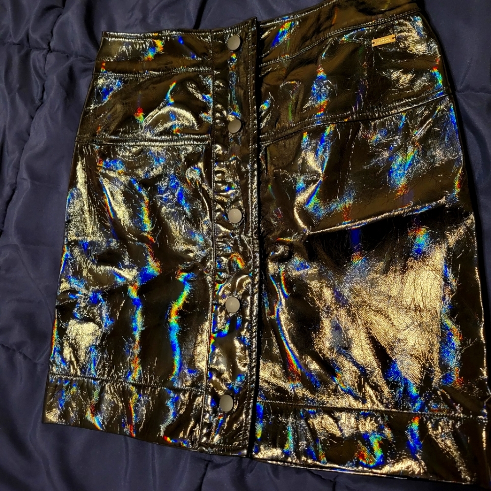Faux Leather All Black / Rainbow Miniskirt